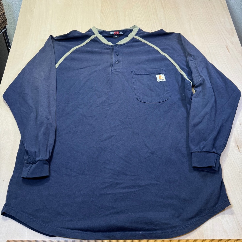 Bocomal FR CAT2 Mens 2XL Navy Blue Long Sleeve Henley Flame Resistant Work Shirt